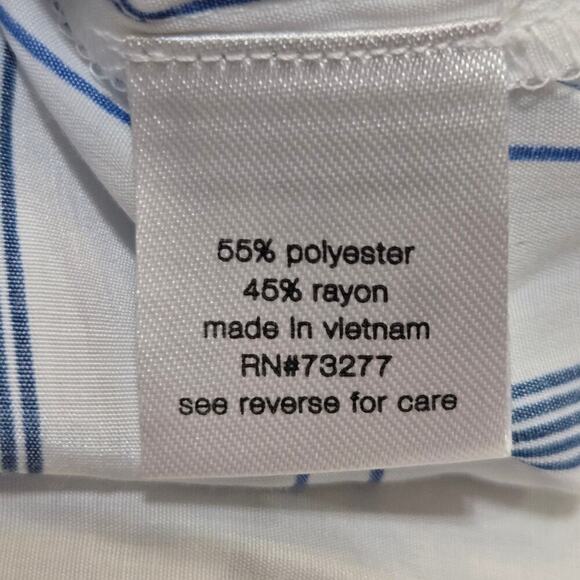 Elizabeth and James Blue and White Striped Tie Neck Button Up Blouse, Medium - Picture 6 of 8